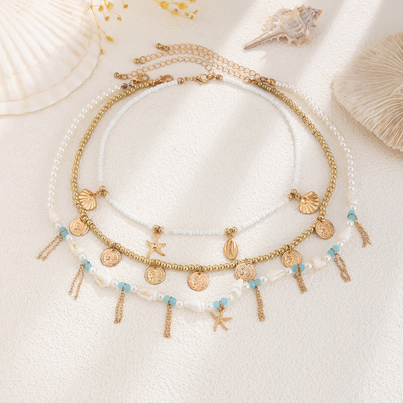 Holiday Style Conch and Starfish Stacking Necklace | Consonak