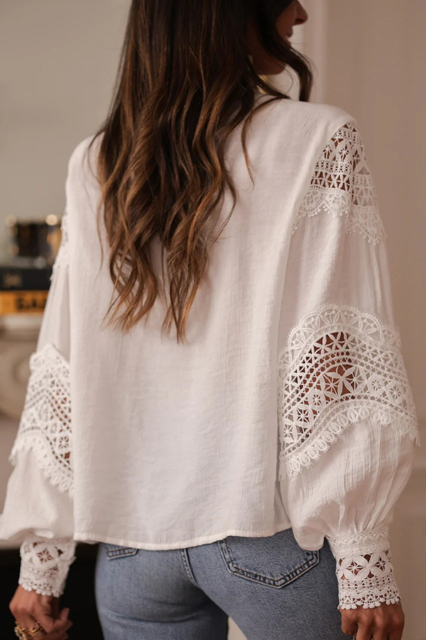 Stylish Hollow-out Patchwork Long-sleeved Elegant Shirt-consonak