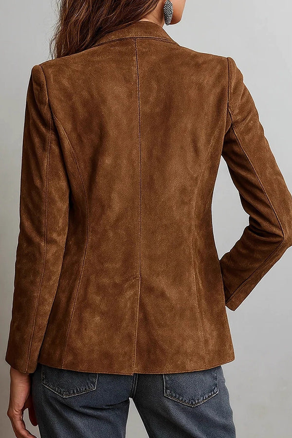Stylish Suede Lapel Long-sleeved Casual Button-down Jacket-consonak