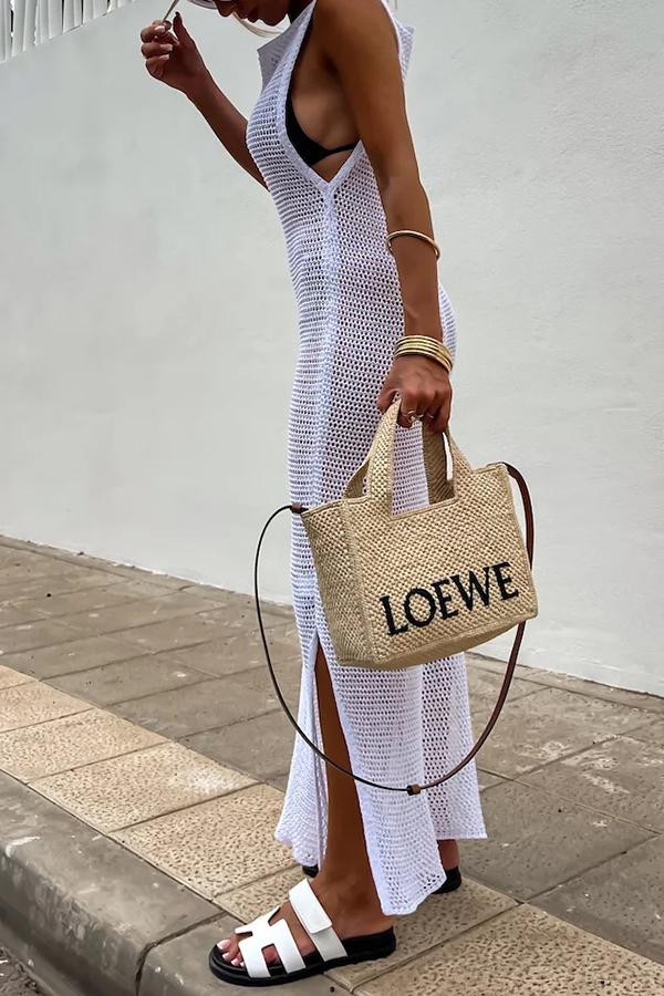 Solid Color Knitted Cutout Slit Slim Fit Maxi Dress-consonak