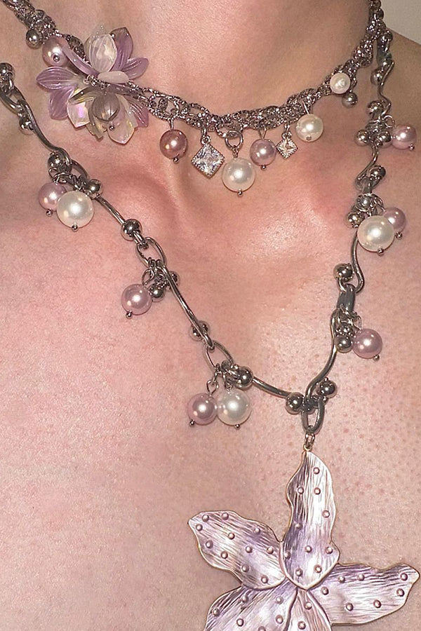 Elegant Flower Pink and Purple Pearl Necklace-consonak