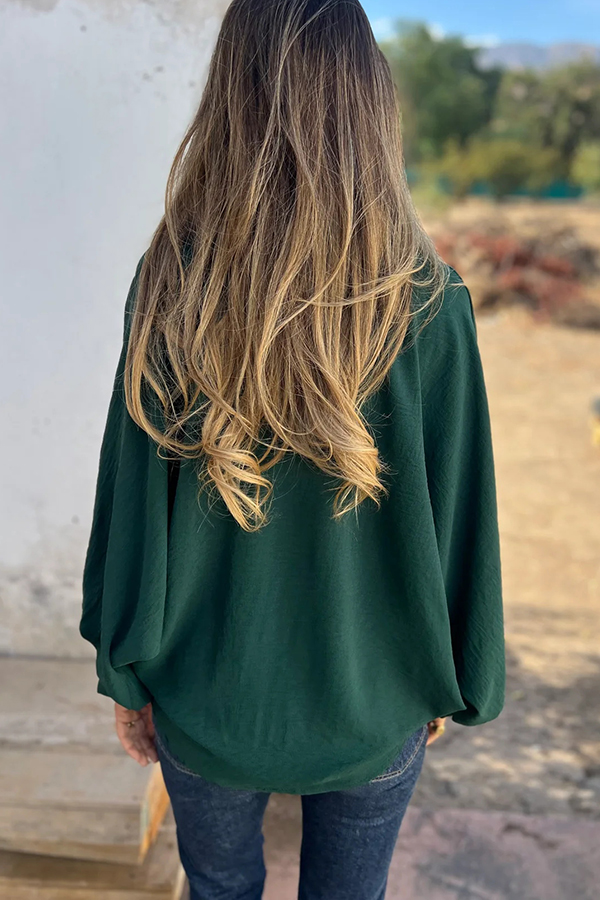 Solid Color Loose Batwing Sleeve Buttoned Casual Shirt-consonak