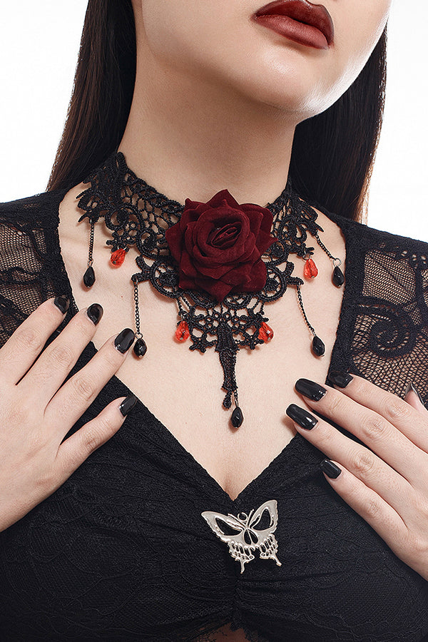 Halloween Vintage Rose Lace Drop Pendant Necklace | Consonak