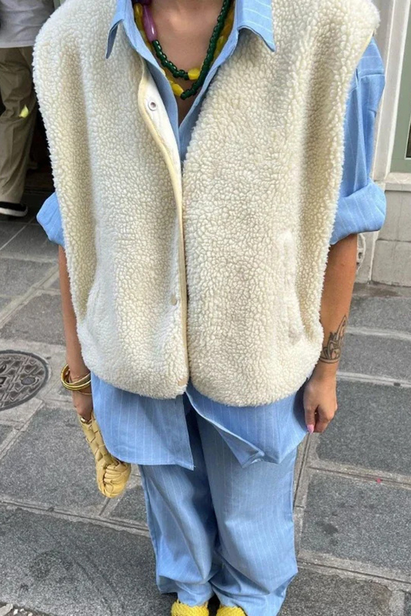 Stylish Polar Fleece Loose Single-breasted Sleeveless Vest Jacket-consonak