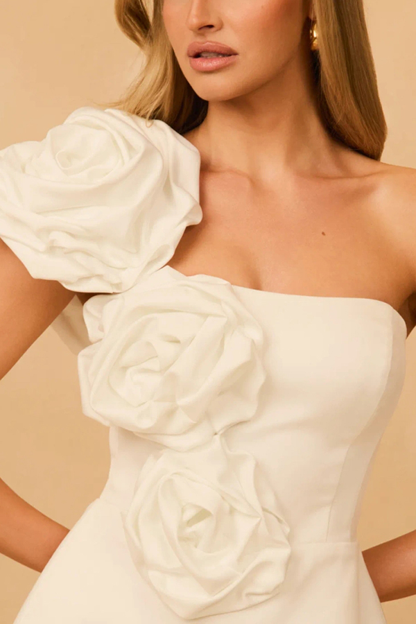 Special Occasion 3D Floral Asymmetrical One Shoulder Mini Dress