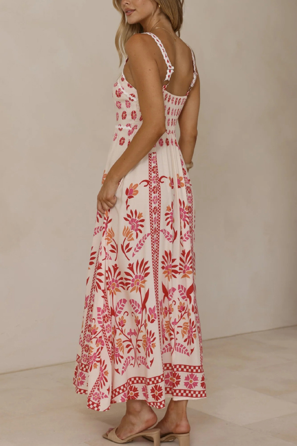 Floral Print Sleeveless Square Neck Casual Vacation Maxi Dress