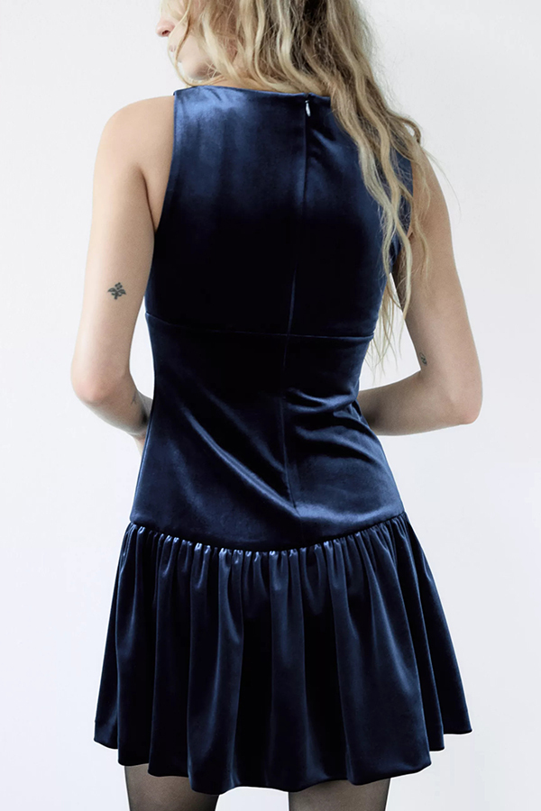 Solid Velvet Bow Embellished Sleeveless Mini Dress-consonak
