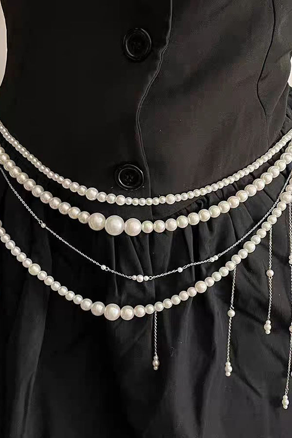 Exquisite Multi-layer Pearl Beaded Tassel Waist Necklace-consonak