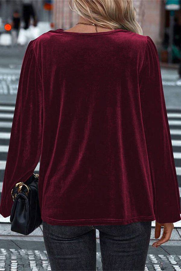 Fashionable Velvet Long-sleeved Loose Casual Top-consonak