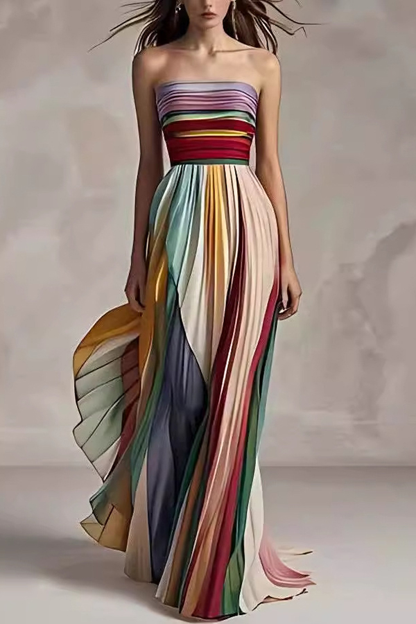 Sexy Off-shoulder Tube Top Waist Color Maxi Dress-consonak