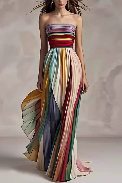 Sexy Off-shoulder Tube Top Waist Color Maxi Dress-consonak