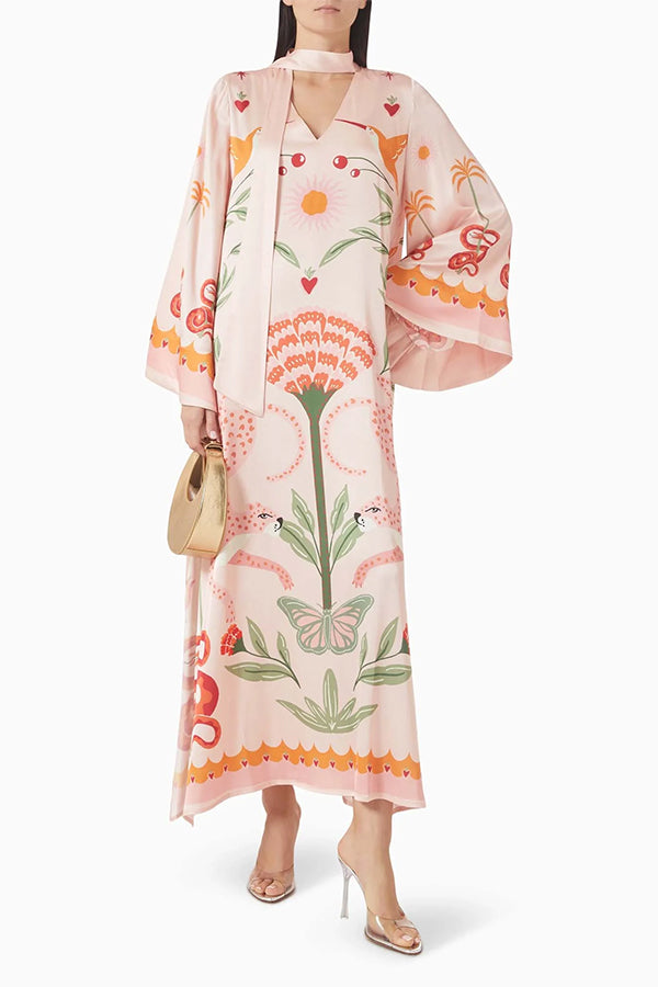 Safari Fantasy Tie-Neck Maxi Dress-Consonak