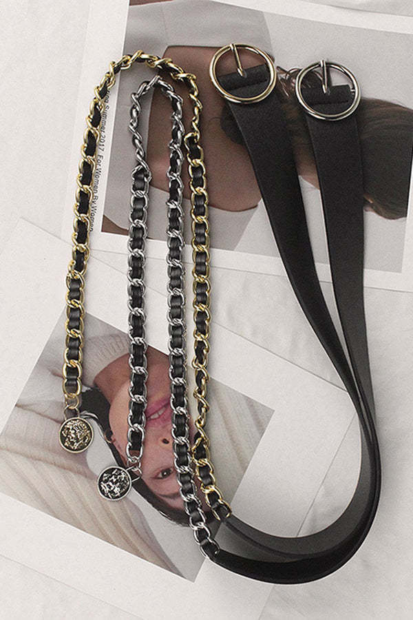Retro Fashion Pu Leather Chain Belt-consonak