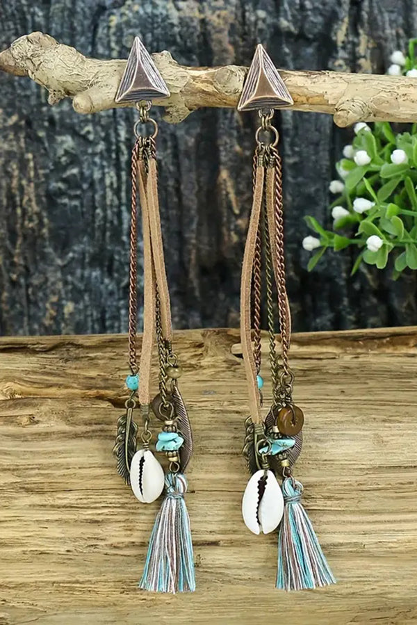 Retro Long Tassel Shell Leaf Earrings | Consonak