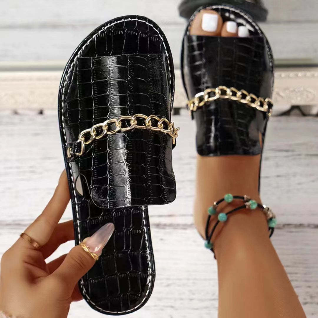 Casual Flat Beach Sandals with Chain Accessories-consonak