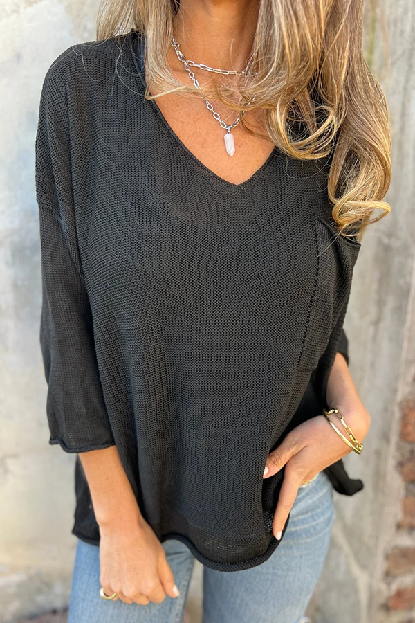Autumn and Winter Knit V-neck Long Sleeve Pocket Casual Sweater-consonak