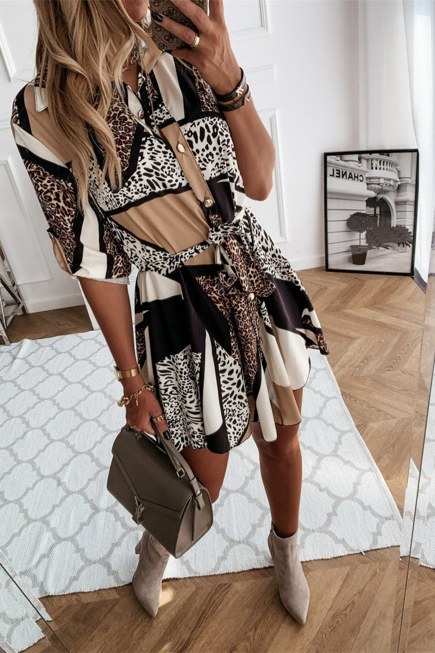 Casual Printed Shirt Mini Dress-consonak