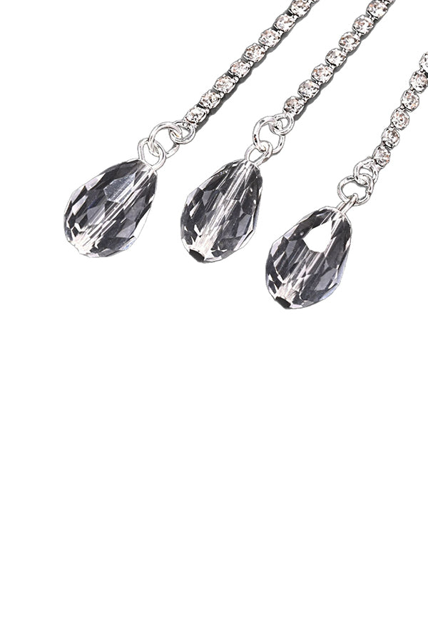 Rhinestone-Embellished Moon and Tassel Drop Earrings-Consonak