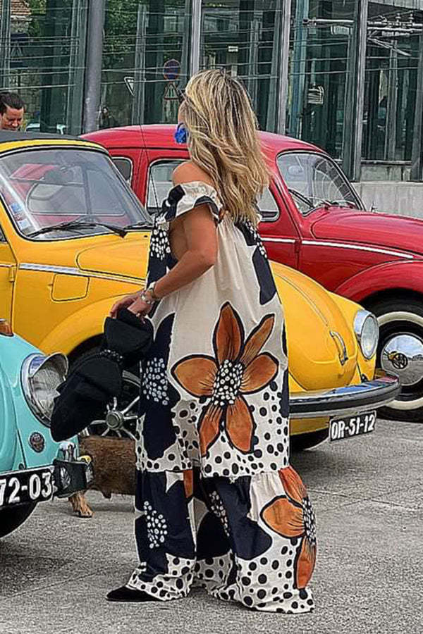 Bloom Season Linen Blend Floral Printed Off Shoulder Pocketed A-line Maxi Dress-consonak