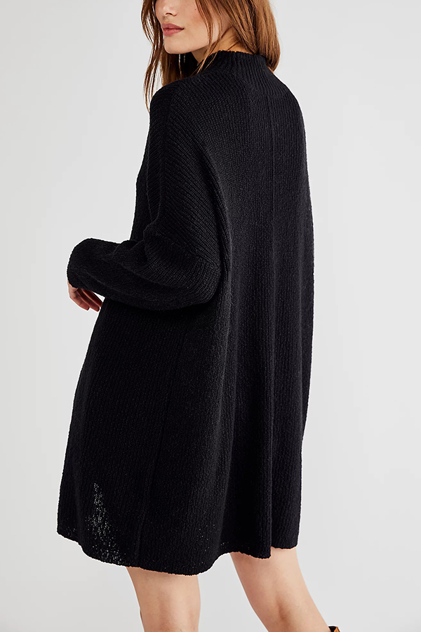 Solid Color Long Sleeve Slit Knitted Sweater-consonak