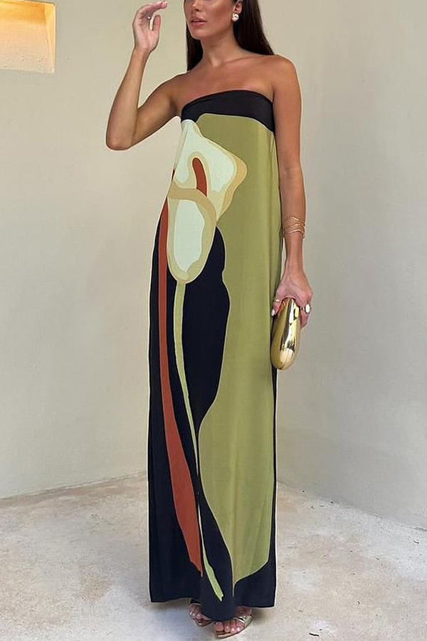 Jaime Abstract Floral Print Elasticated Off Shoulder Vacation Loose Maxi Dress | Consonak