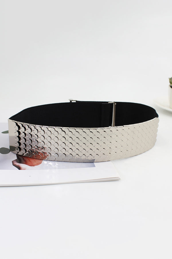 Fashionable Metal Fish Scale Elastic Belt-consonak