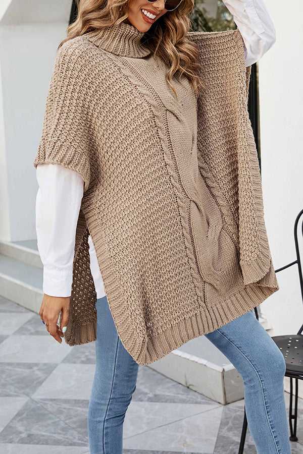 Solid Color Loose Turtleneck Shawl-style Knit Sweater-consonak