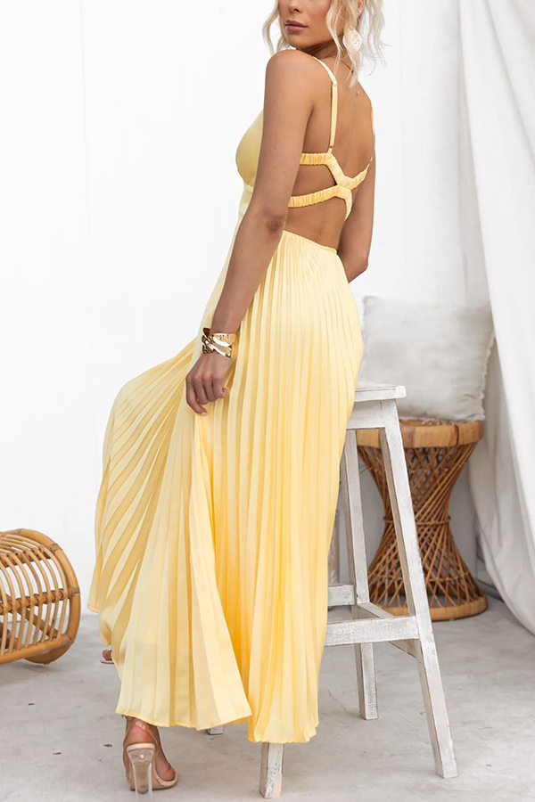 Tucson Sunset Pleated Back Elastic Umbrella Maxi Dress-consonak