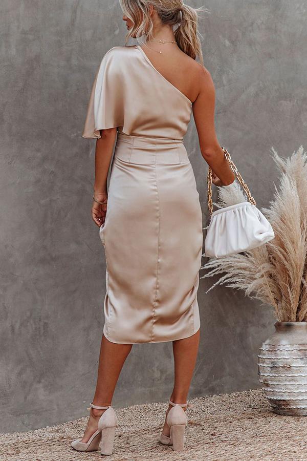 Glam Expectations One Shoulder Satin Drape Dress | Consonak