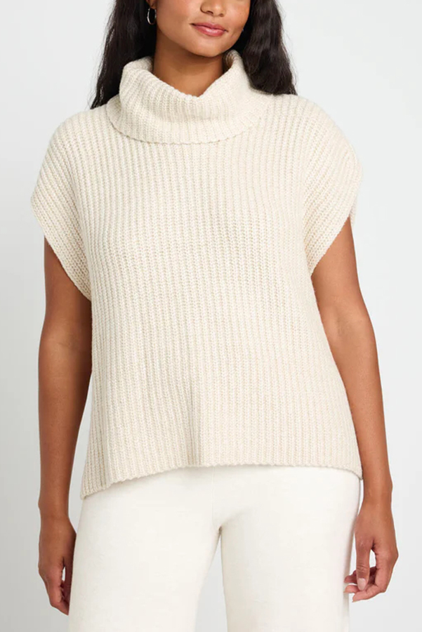 Comfortable and Luxe Knit TurtleNeck Cap Sleeves Lightweight Sweater-consonak