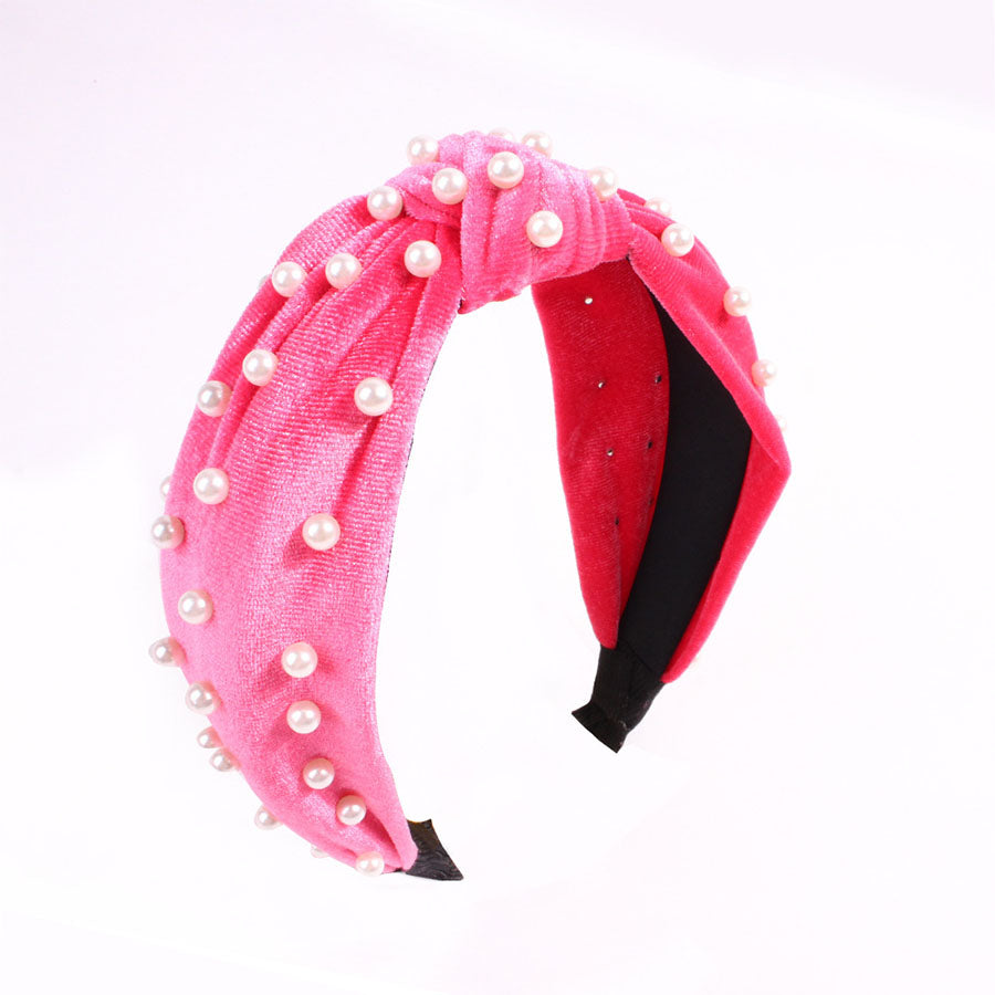 Gold Velvet Pearl Knotted Headband-consonak