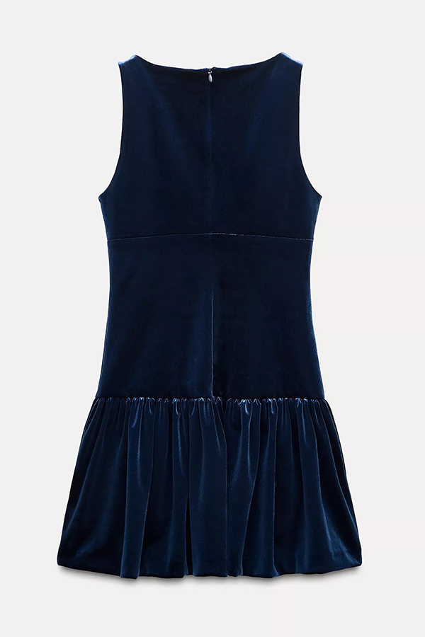 Solid Velvet Bow Embellished Sleeveless Mini Dress-consonak