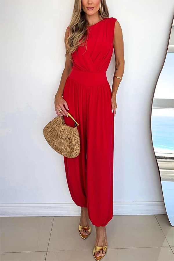 Athena Ruched Drape Neck Bodysuit and High Rise Elastic Waist Lantern Pants Set-consonak