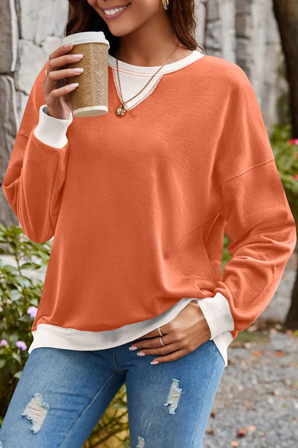 Fashionable Contrasting Color Loose Long-sleeved Casual Sweatshirt-consonak