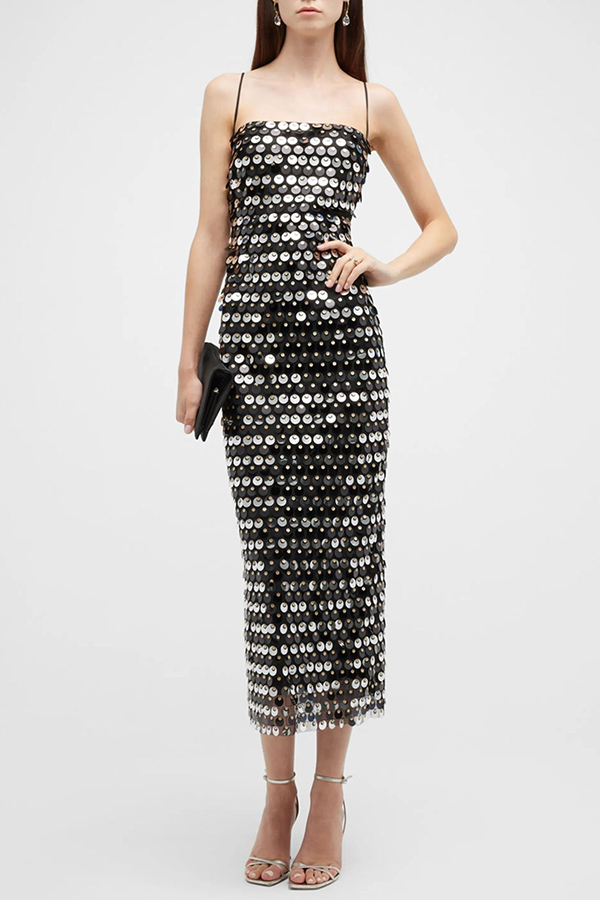 Sexy Sequined Halter-neck Backless Slim Fit Slit Midi Dress-consonak