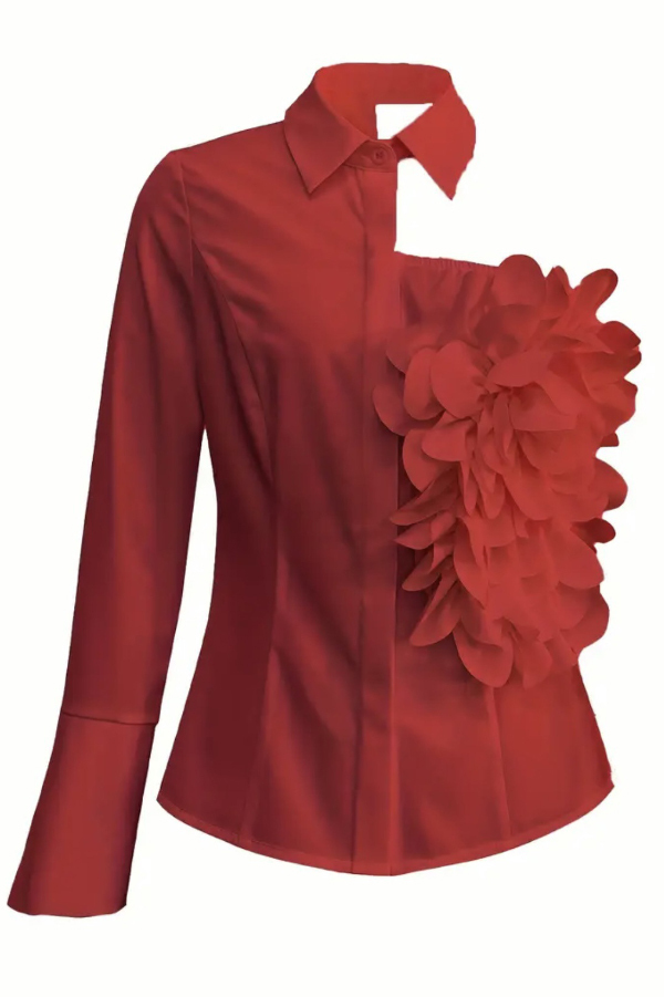 Stylish Three-dimensional Floral Collared Single-sleeve Casual Shirt