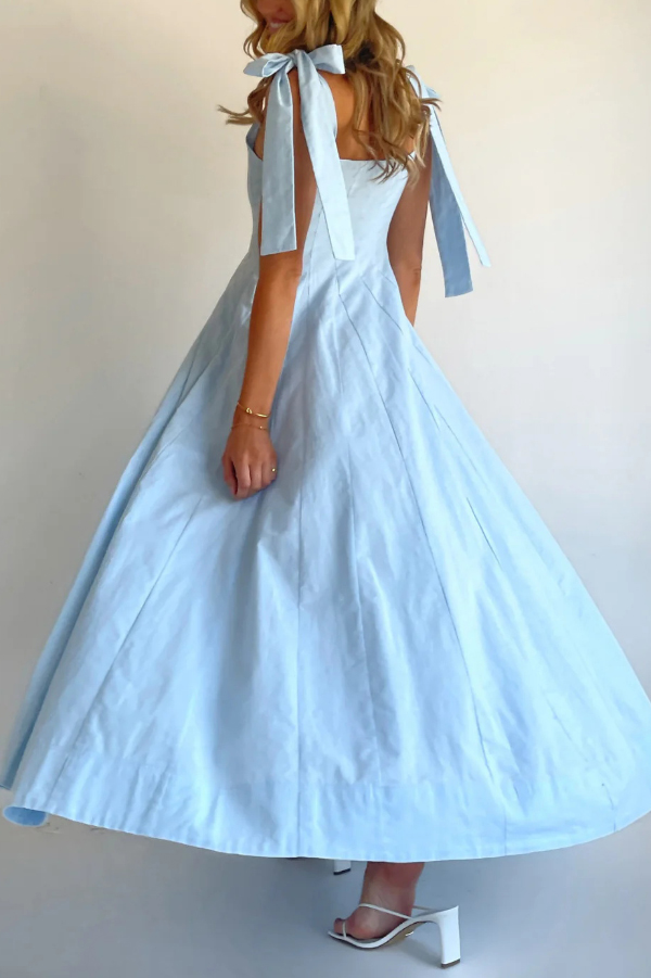 Solid Color Sleeveless Tie-up Suspender Elegant Patchwork Maxi Dress-consonak