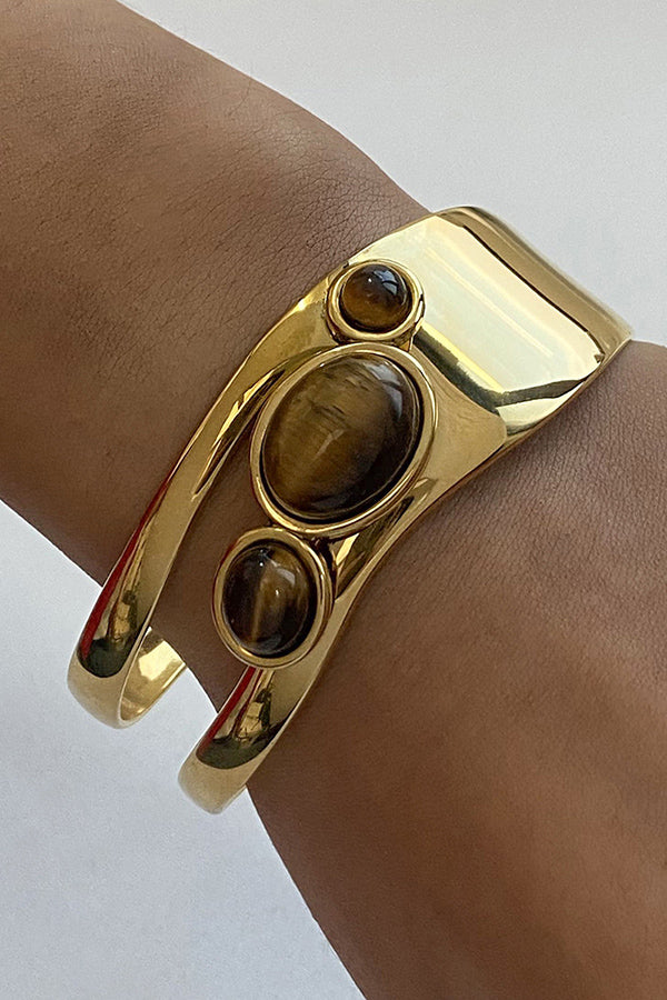 Fashionable Stainless Steel Hollow Gemstone Open Bracelet-consonak