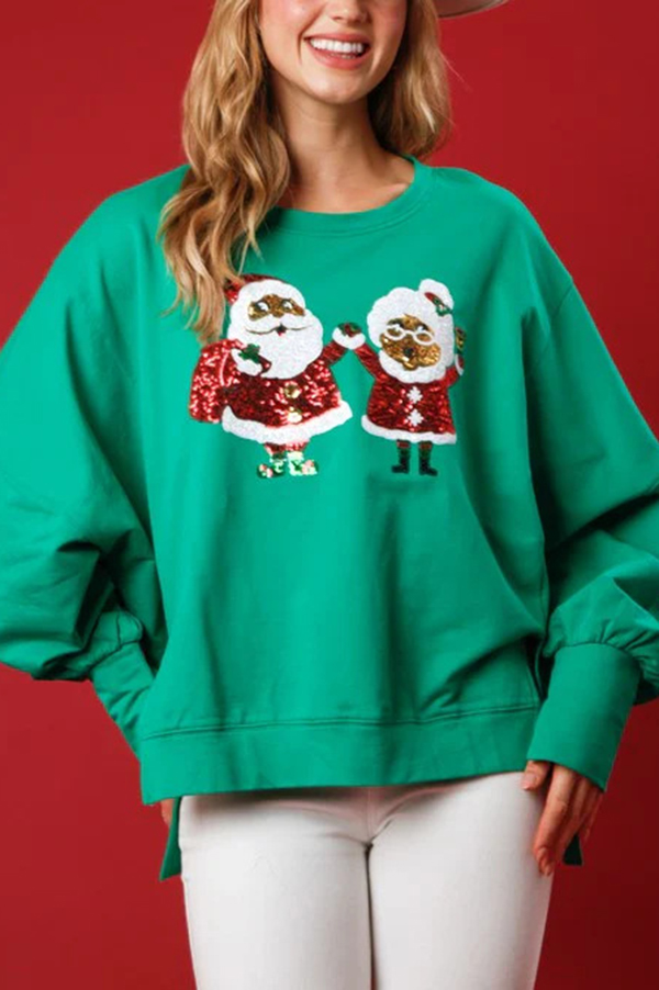Christmas Santa Sequined Casual Loose Long Sleeve Sweatshirt-consonak