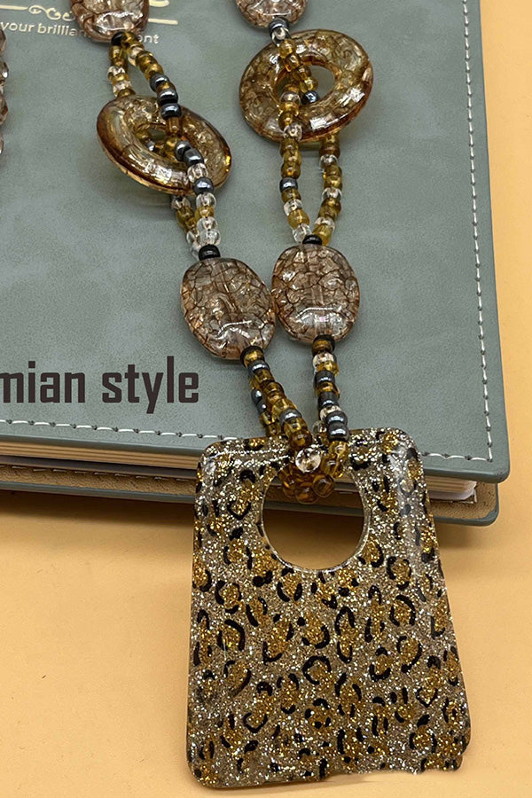 Leopard Print Long Geometric Accessories Necklace | Consonak