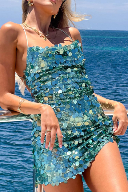 Stylish Sequined Sexy Backless Tie-waist Slim-fit Mini Dress-consonak