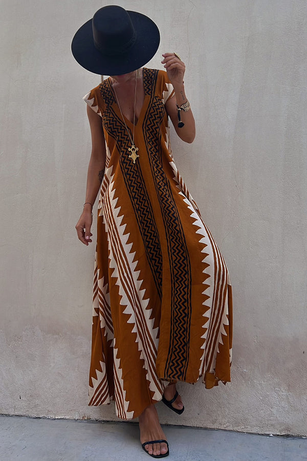 Beach Dates Ethnic Print A-line Maxi Dress-consonak