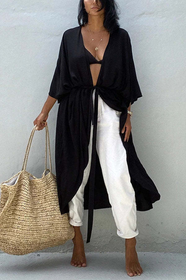 Summertime In Venice Solid Color Kimono Beach Cover-up-consonak