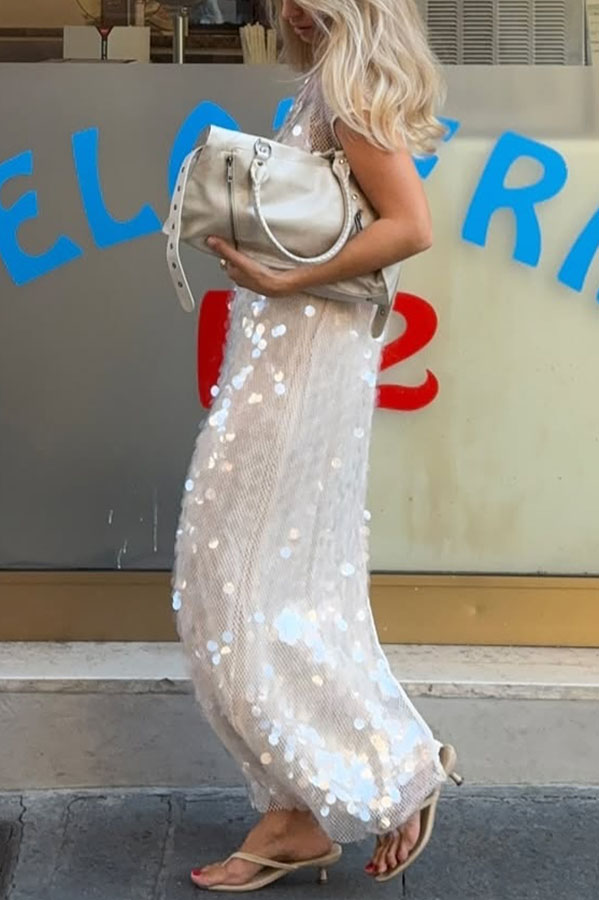 Like Gelato Sheer Large Sequin Short Sleeve Cover-up Maxi Dress-consonak