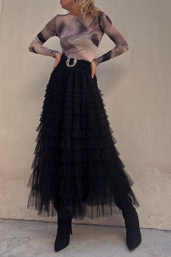 Be Your Own City Queen Tiered Elastic Waist Tulle Maxi Skirt | Consonak