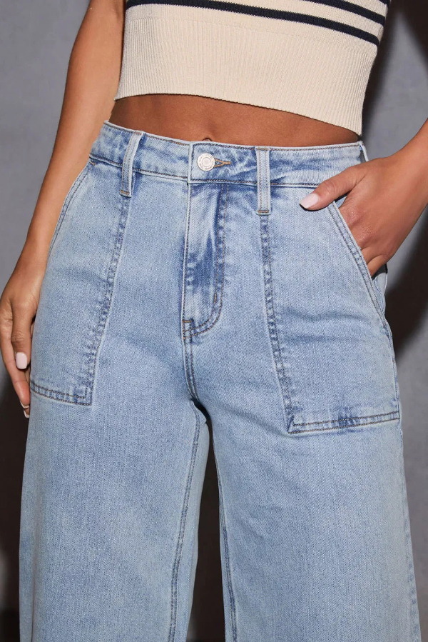 Stylish High-waisted Pocket Casual Stretch Wide-leg Jeans