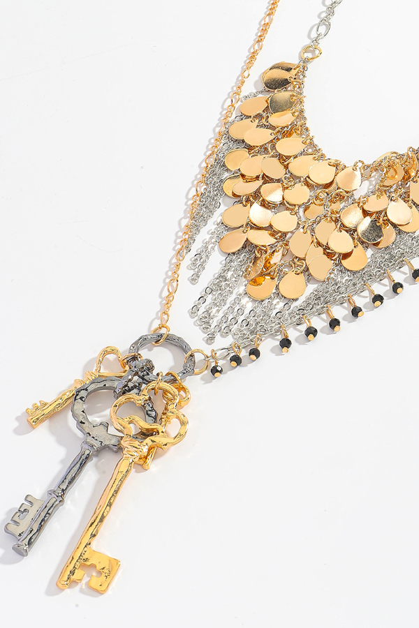 Fashionable Sequined Tassel Key Multi-layer Exaggerated Necklace