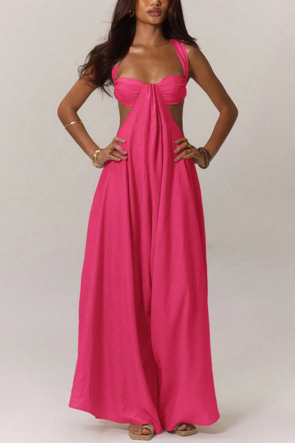 Solid Color Casual Camisole Loose Stretch Wide-leg Jumpsuit-consonak