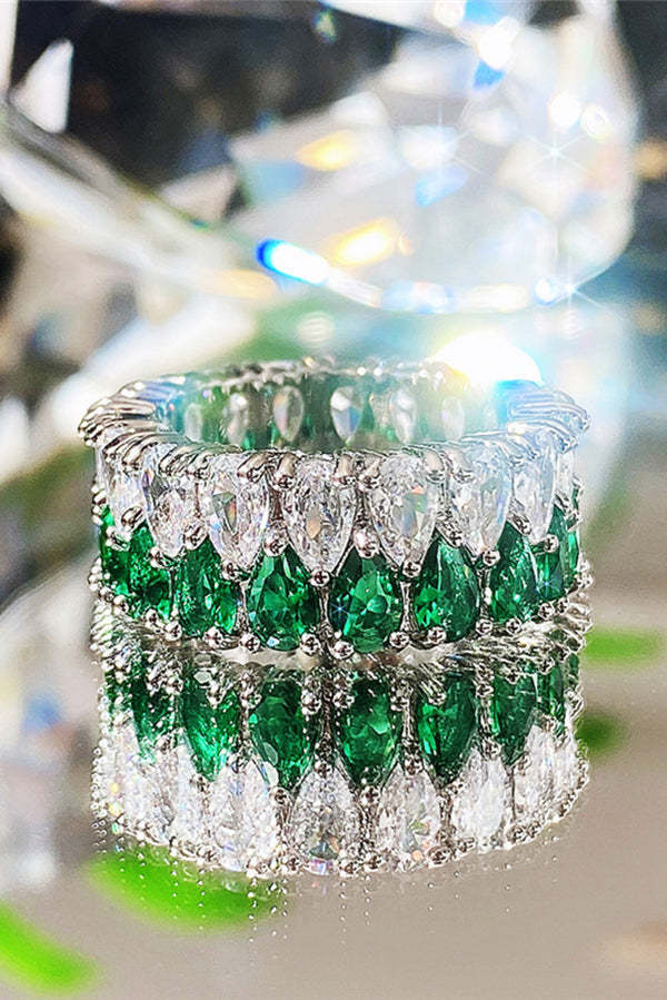 Light Luxury Double Row Drop Zircon Ring-consonak