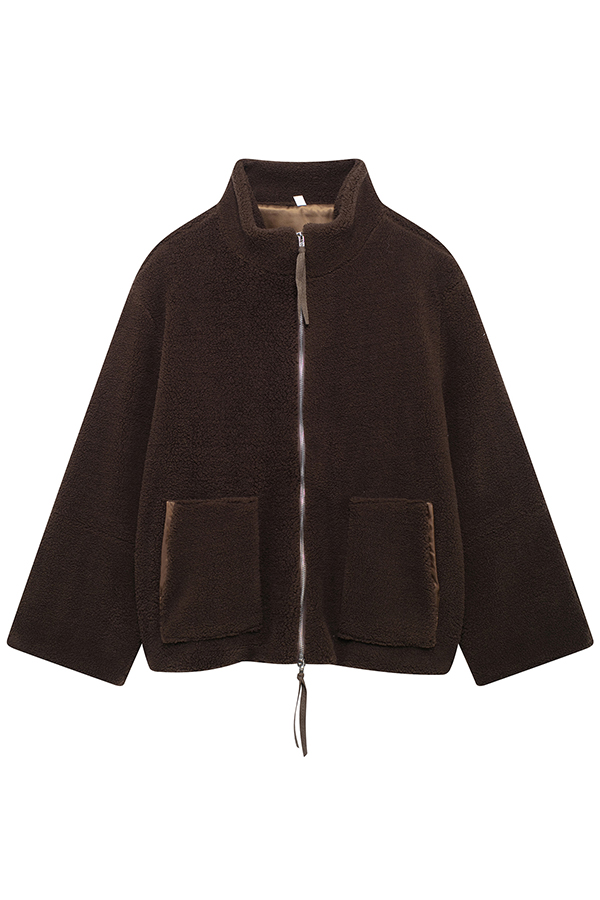 Solid Color Stitching High Collar Long Sleeve Loose Pocket Woolen Coat-consonak